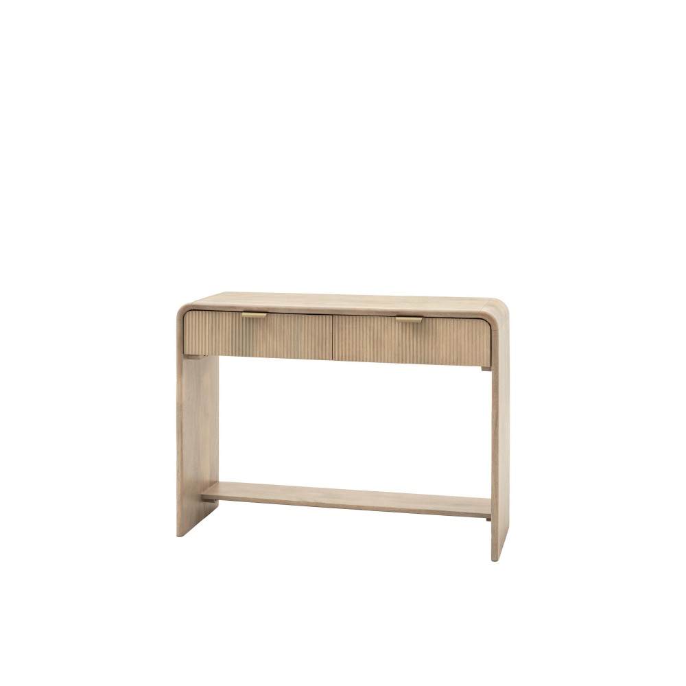 Конзолна маса Равелстон с 2 чекмеджета, мангово дърво и месинг, 110x38x80 см